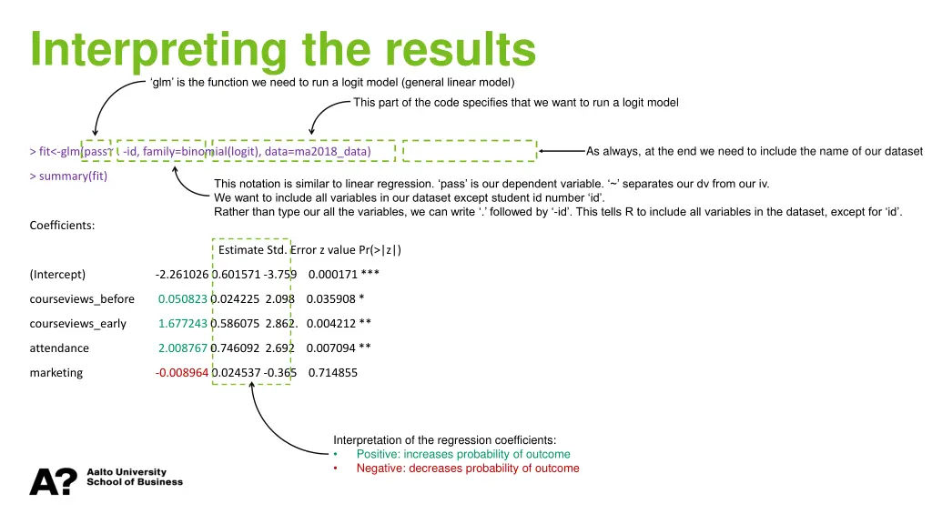 interpreting the results glm is the function