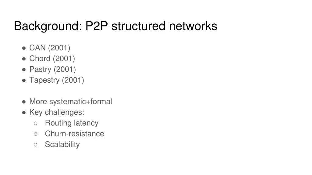 background p2p structured networks