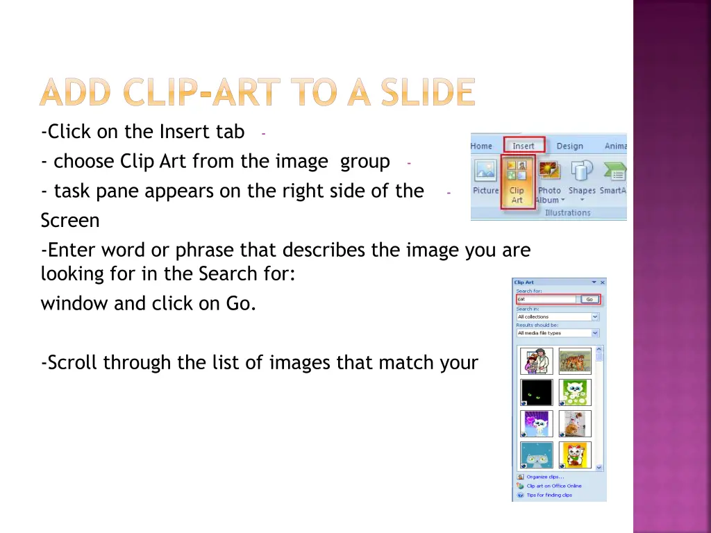 add clip art to a slide click on the insert