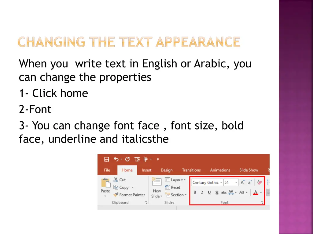 changing the text appearance
