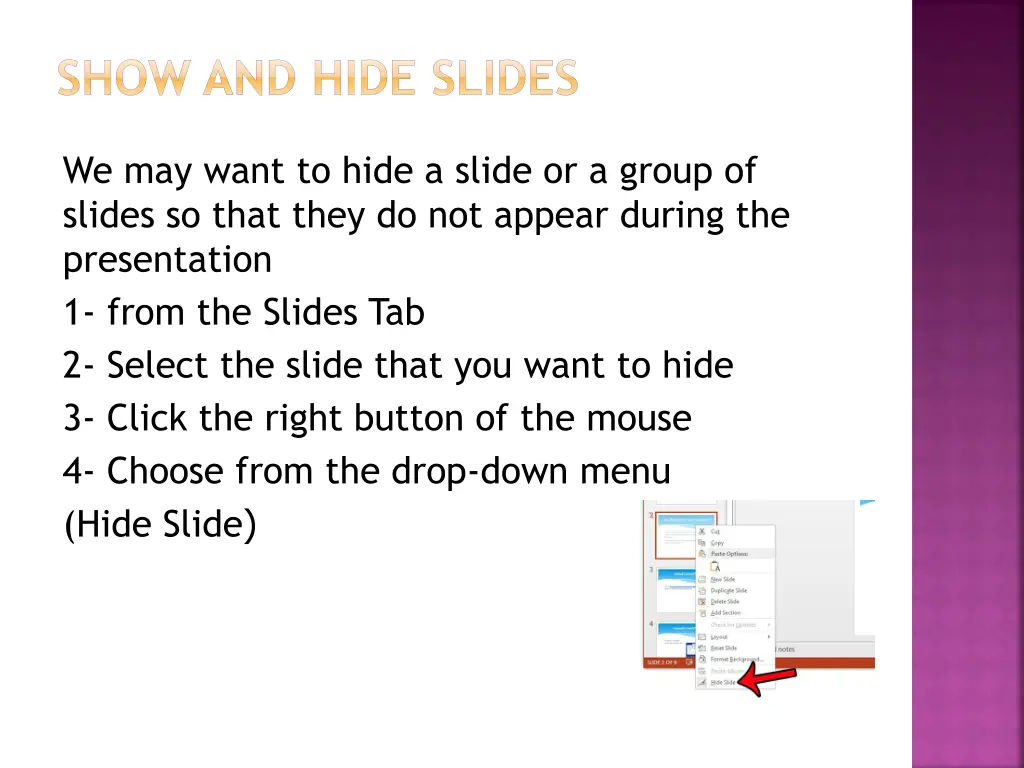 show and hide slides