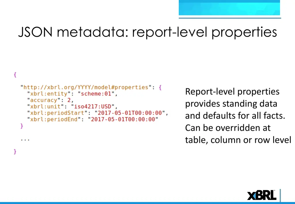 json metadata report level properties