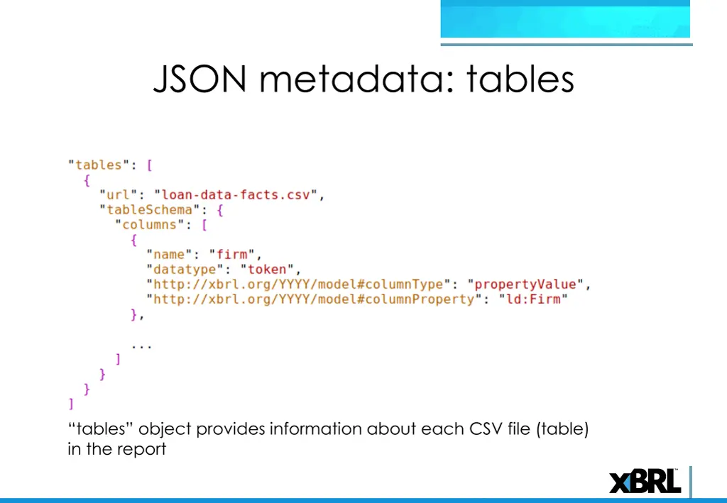 json metadata tables