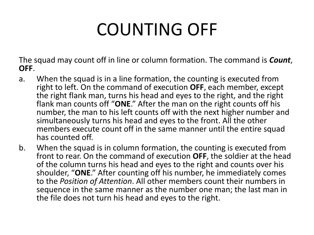 counting off