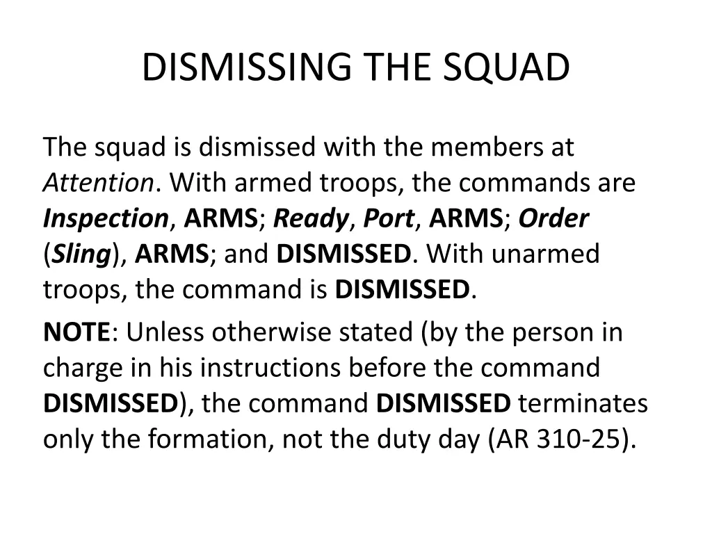 dismissing the squad