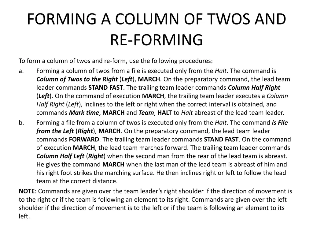 forming a column of twos and re forming
