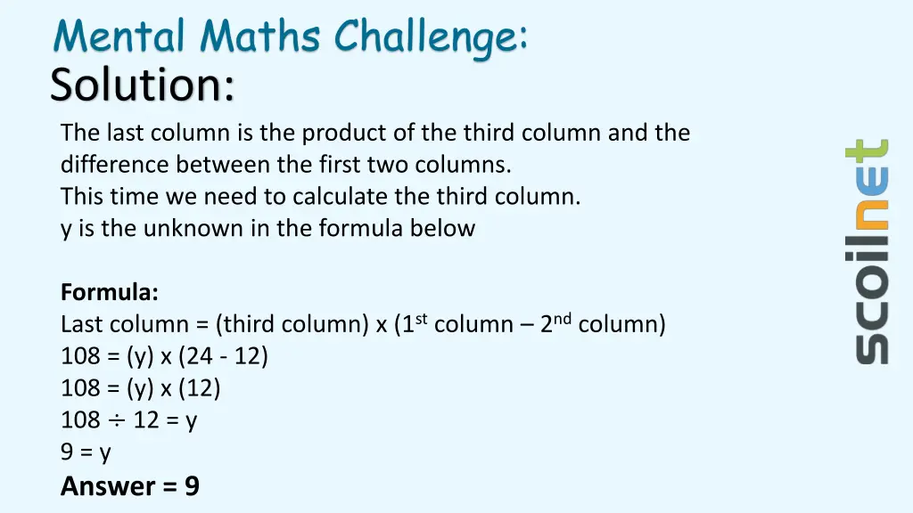 mental maths challenge solution the last column 2