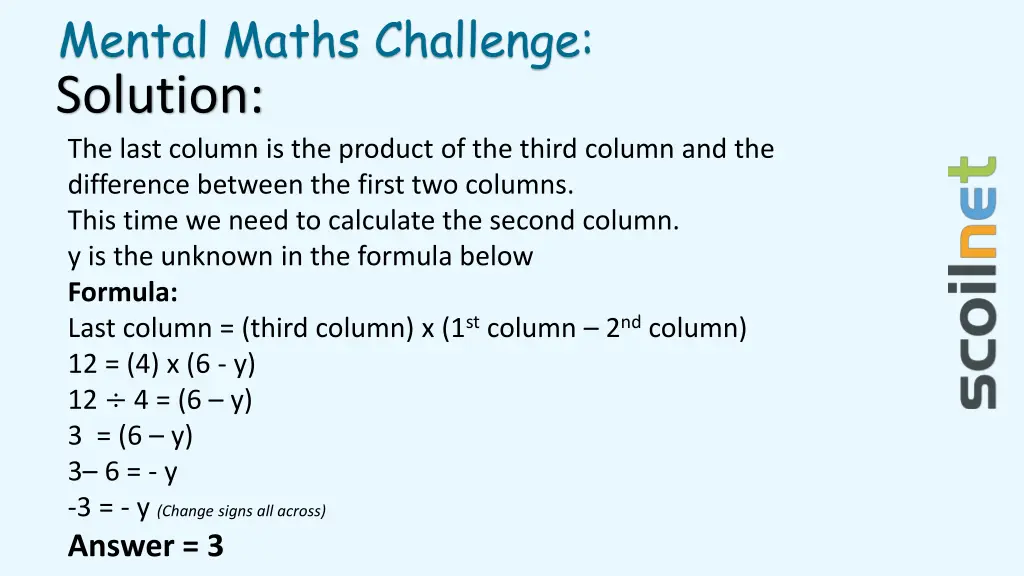 mental maths challenge solution the last column 3