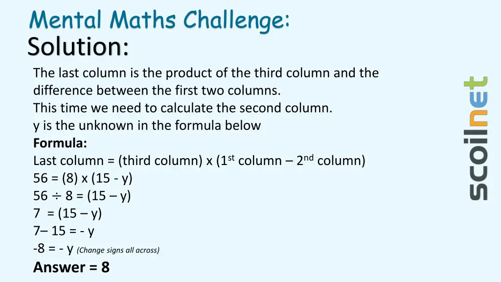 mental maths challenge solution the last column 4
