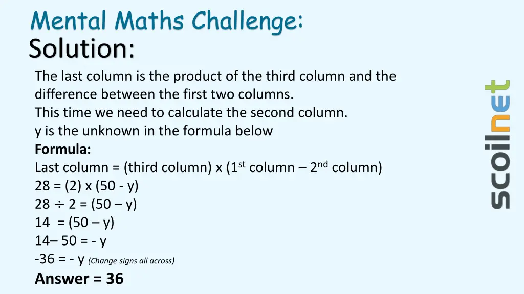 mental maths challenge solution the last column 5