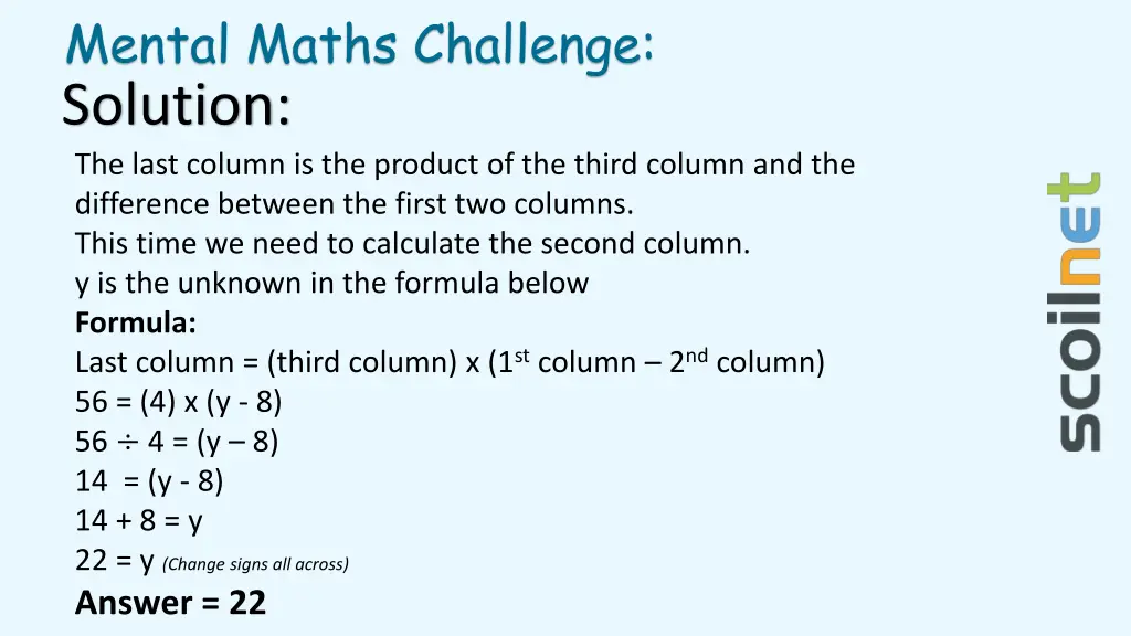 mental maths challenge solution the last column 6