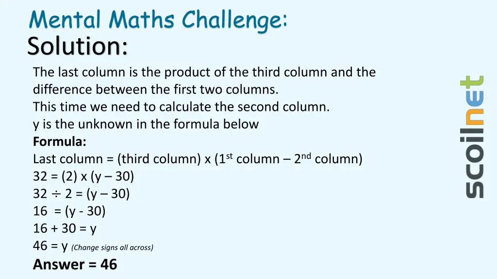 mental maths challenge solution the last column 7
