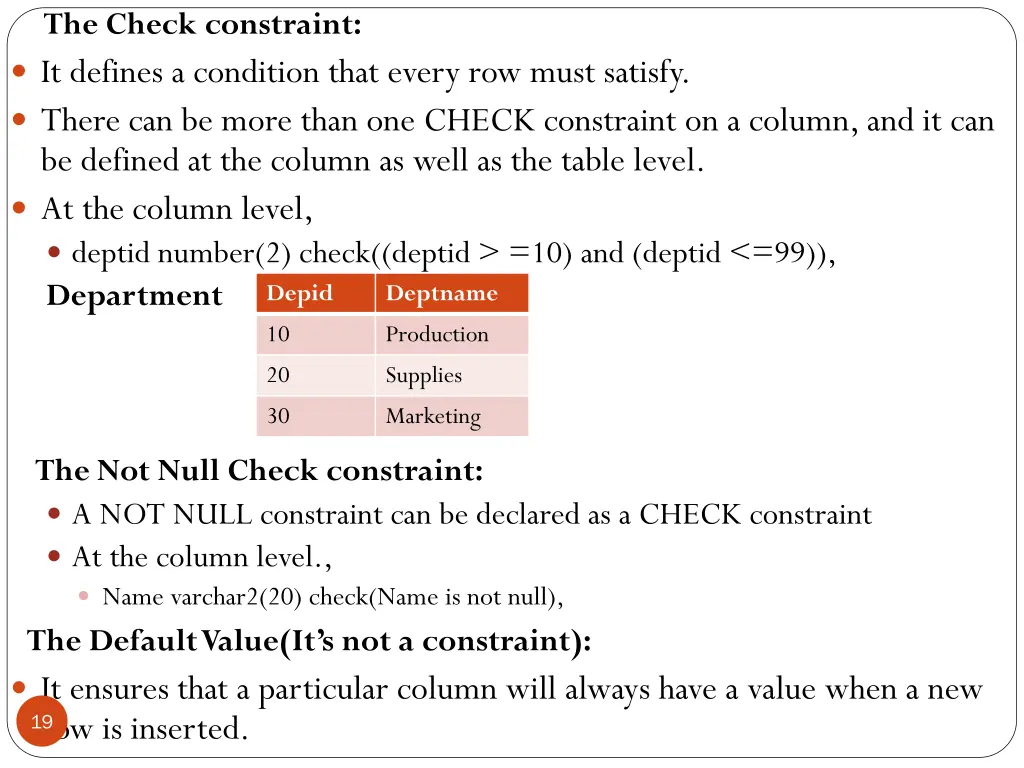 the check constraint it defines a condition that