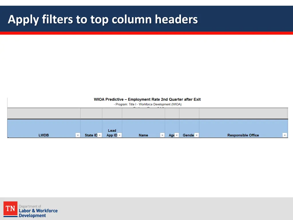 apply filters to top column headers