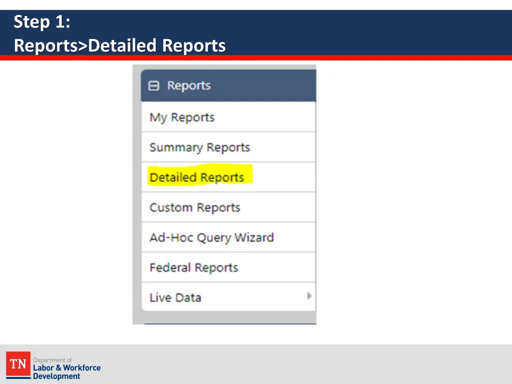 step 1 reports detailed reports