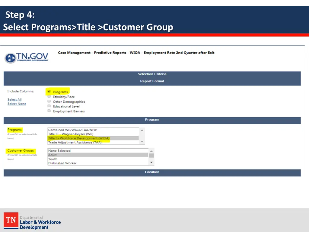 step 4 select programs title customer group