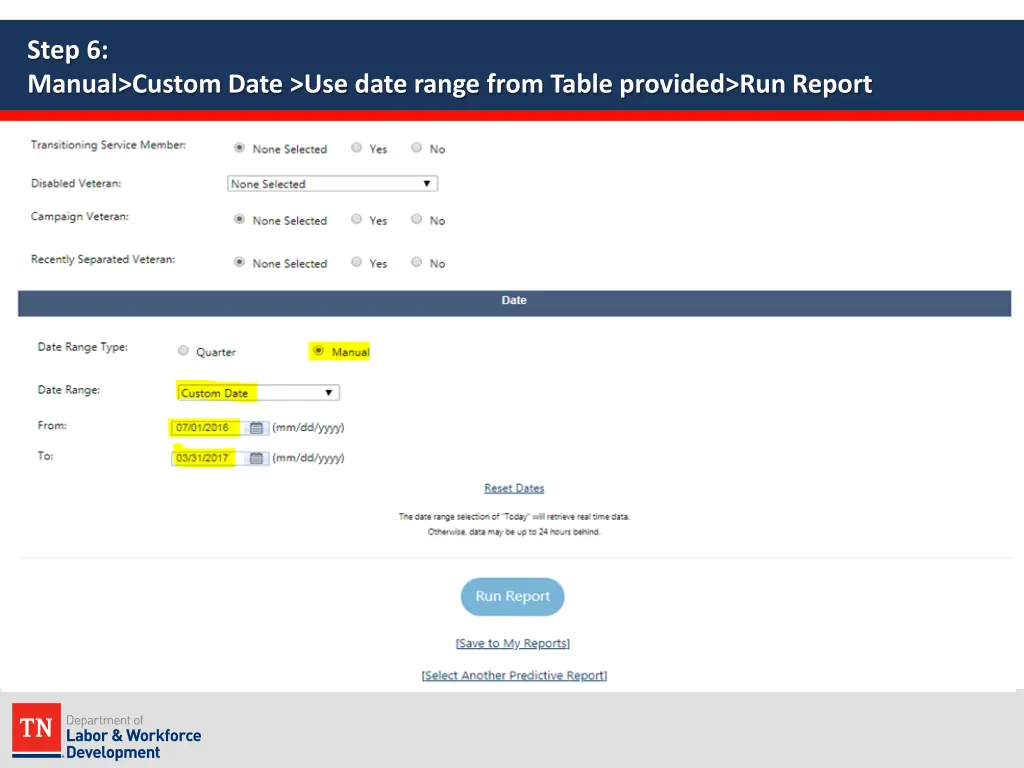 step 6 manual custom date use date range from