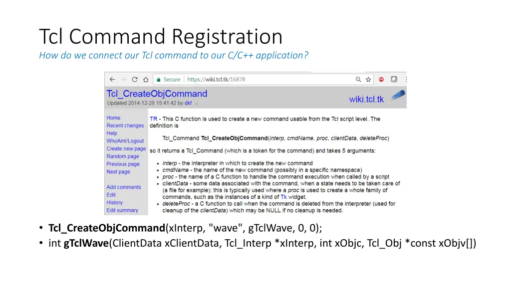 tcl command registration how do we connect
