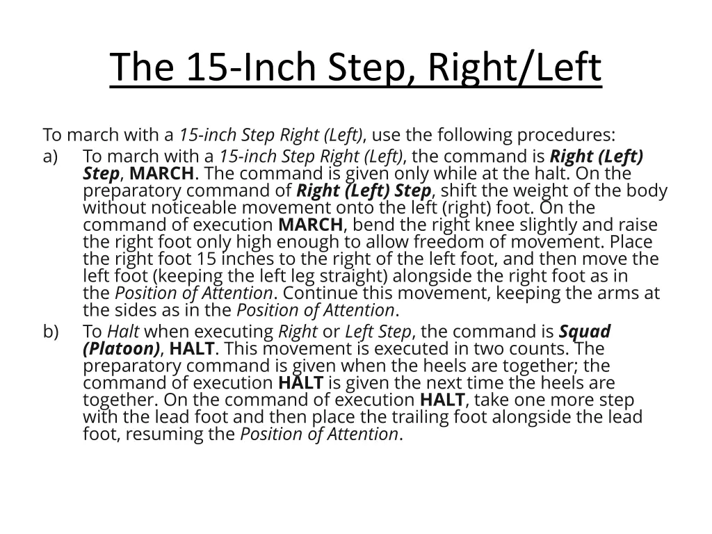 the 15 inch step right left