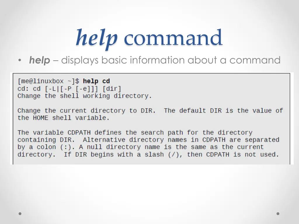 help command help displays basic information