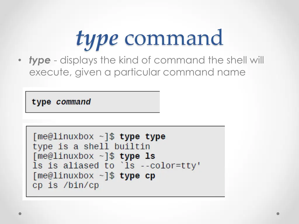 type command type displays the kind of command