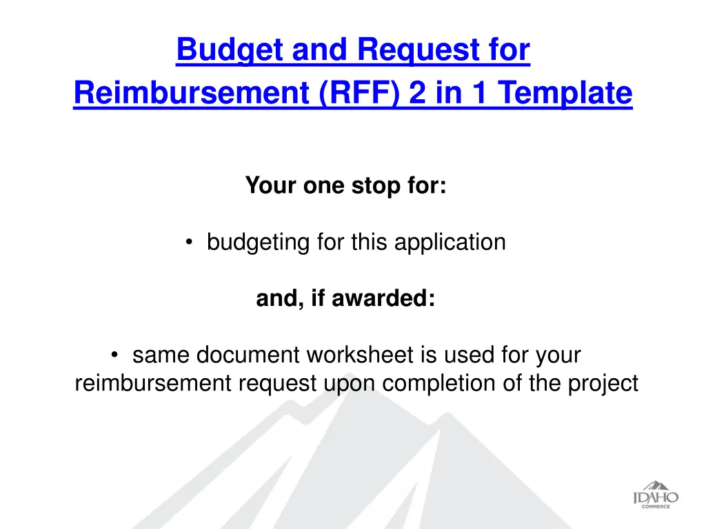budget and request for reimbursement