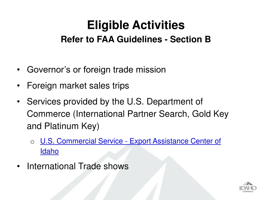eligible activities refer to faa guidelines