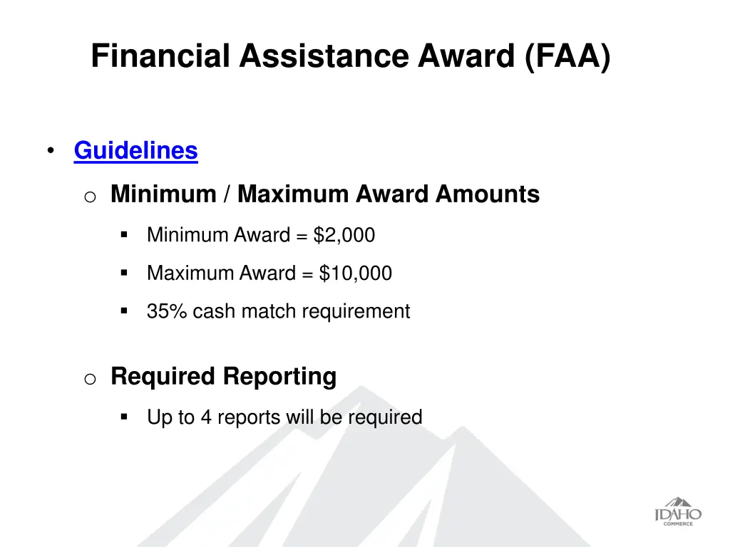financial assistance award faa