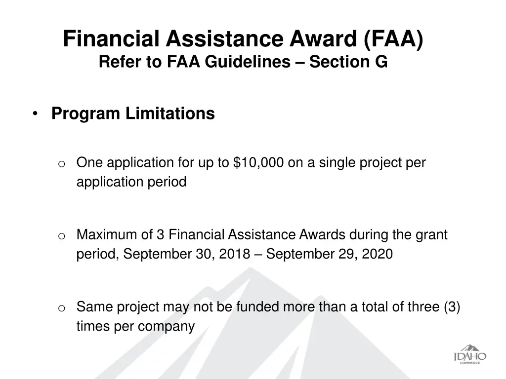 financial assistance award faa refer