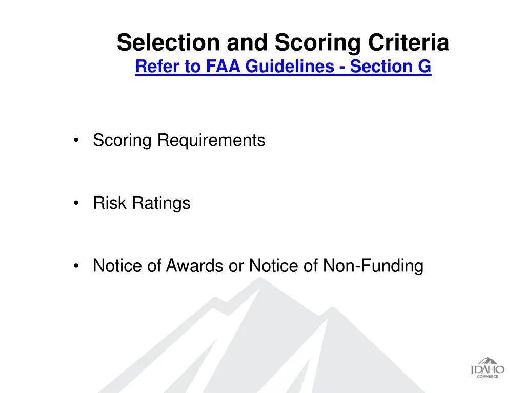 selection and scoring criteria refer