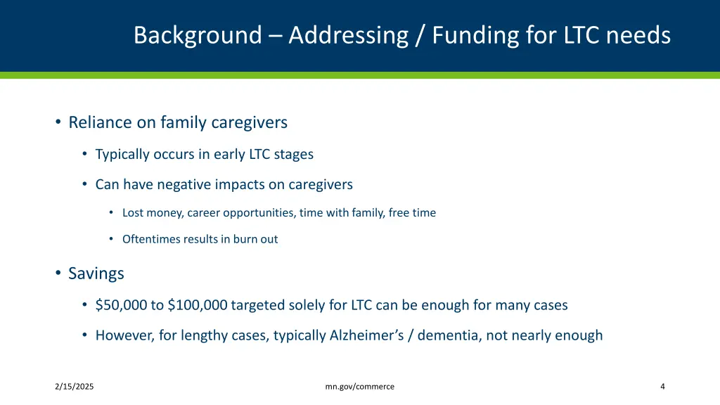 background addressing funding for ltc needs