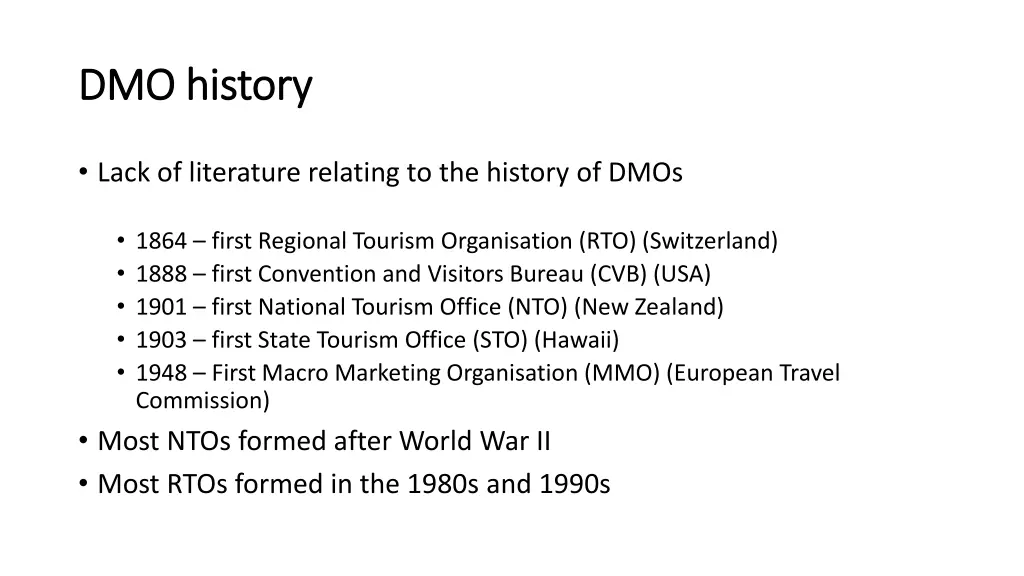dmo history dmo history