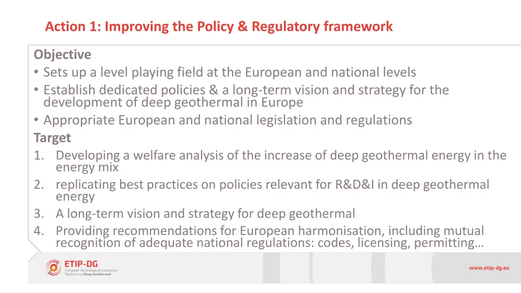 action 1 improving the policy regulatory framework