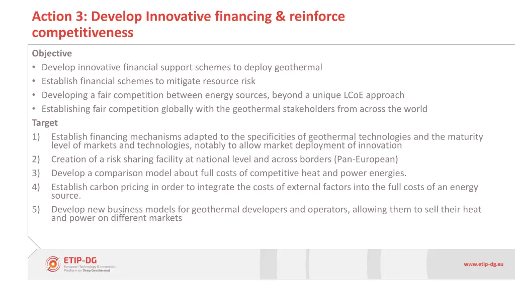 action 3 develop innovative financing reinforce