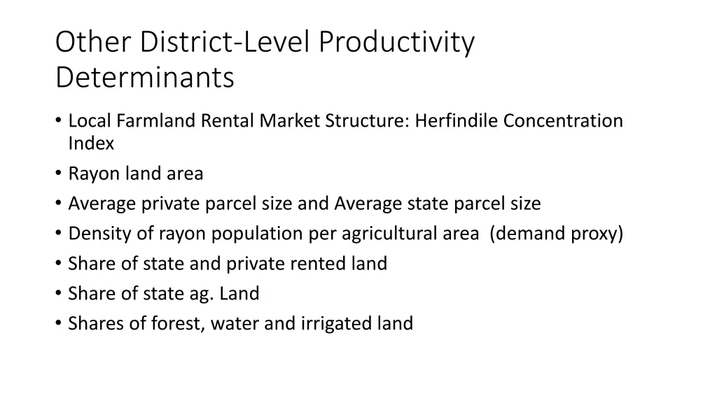 other district level productivity determinants