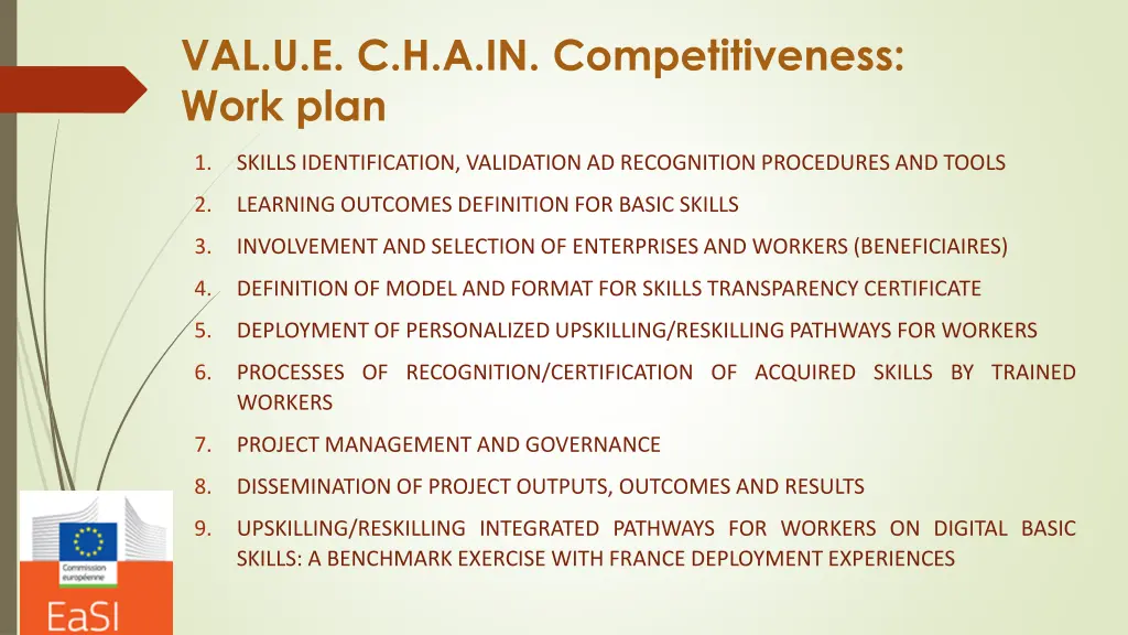 val u e c h a in competitiveness work plan