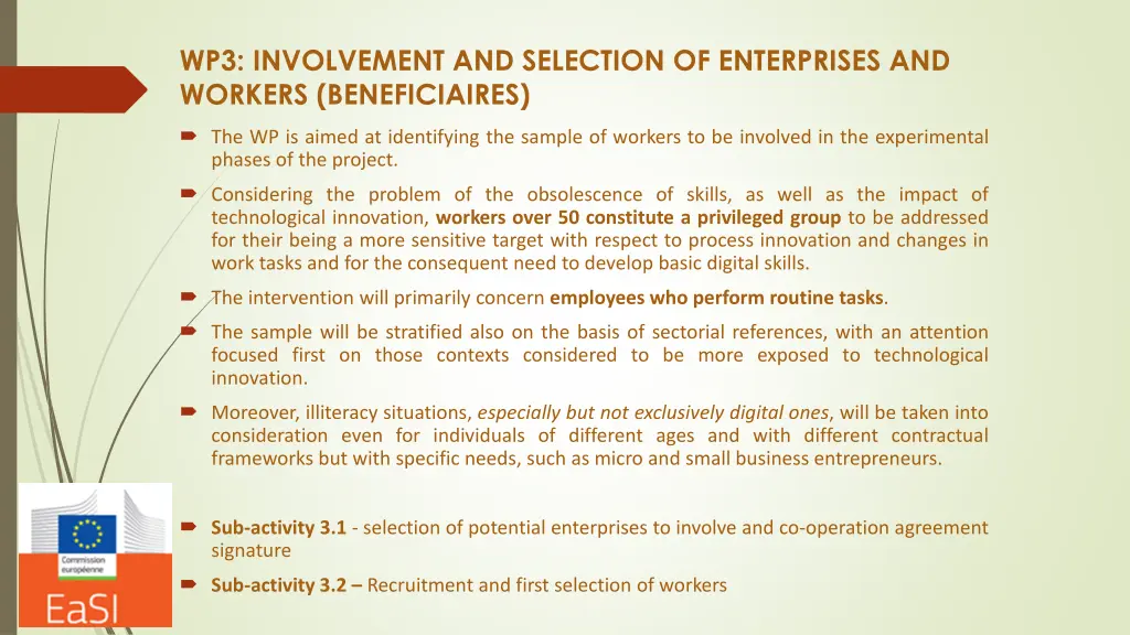 wp3 involvement and selection of enterprises