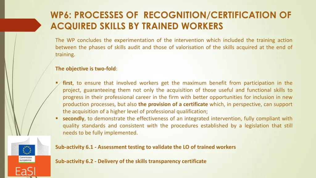 wp6 processes of recognition certification