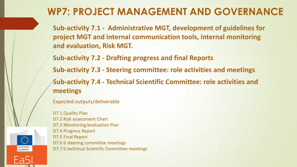 wp7 project management and governance