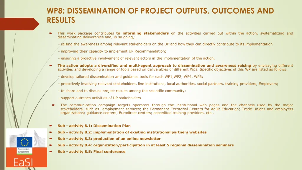 wp8 dissemination of project outputs outcomes