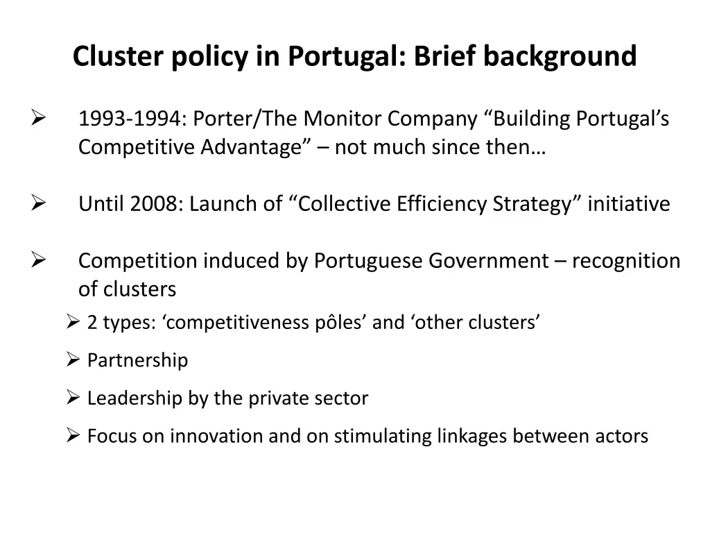 cluster policy in portugal brief background
