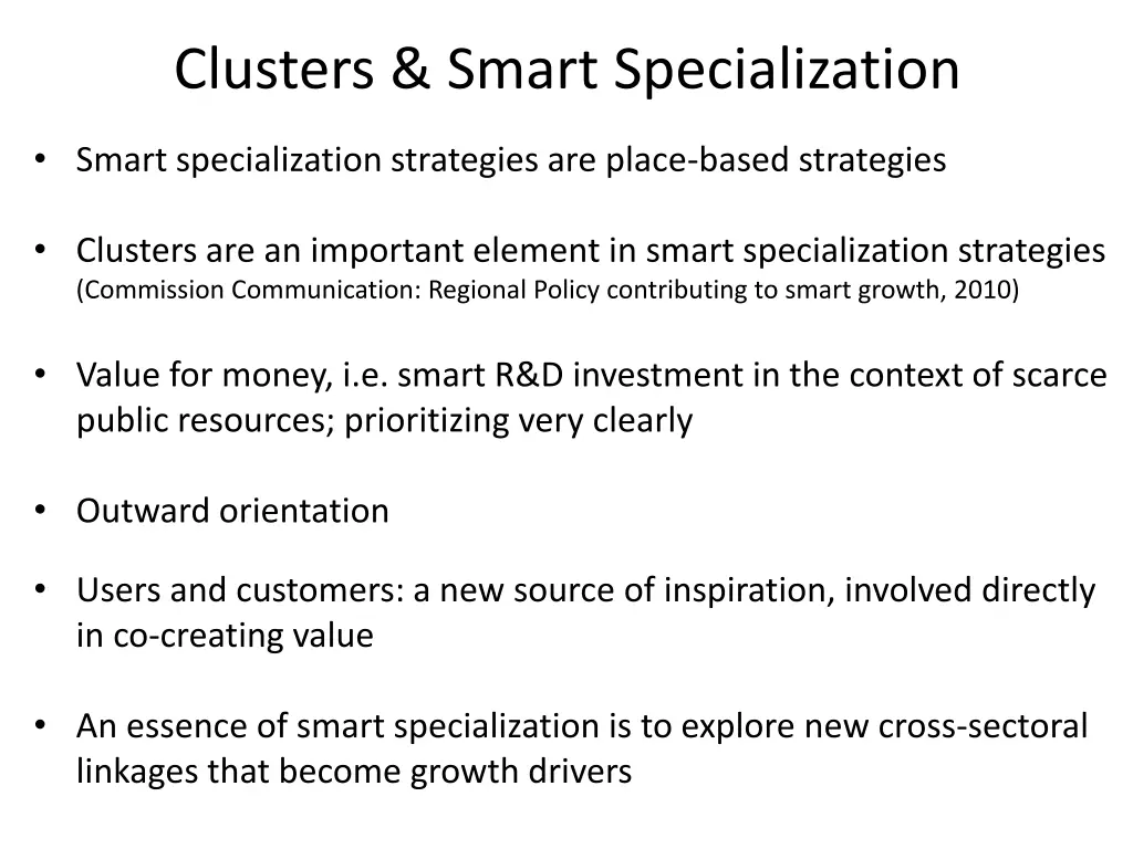 clusters smart specialization