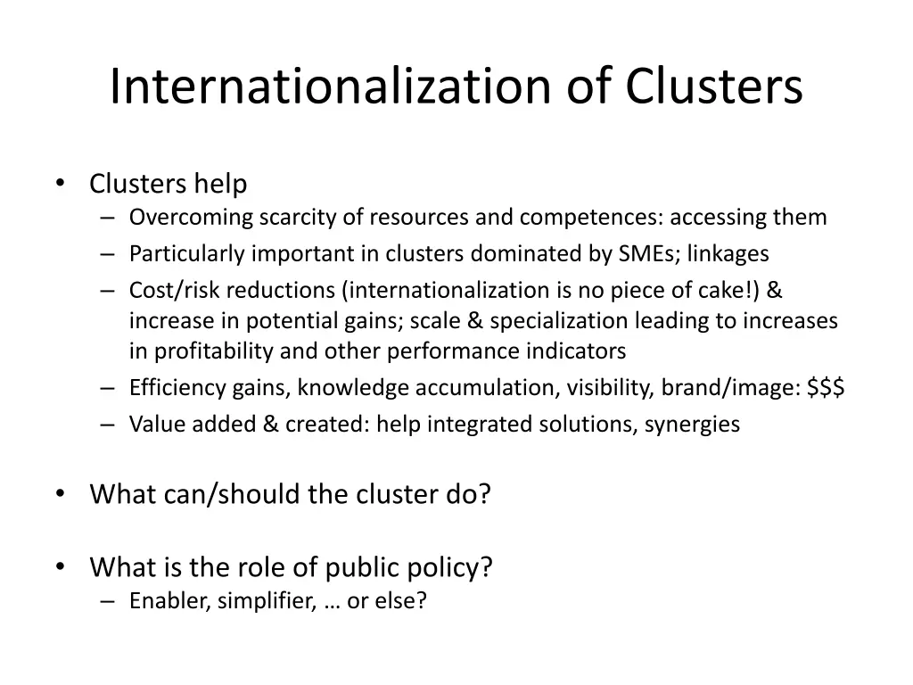 internationalization of clusters 1