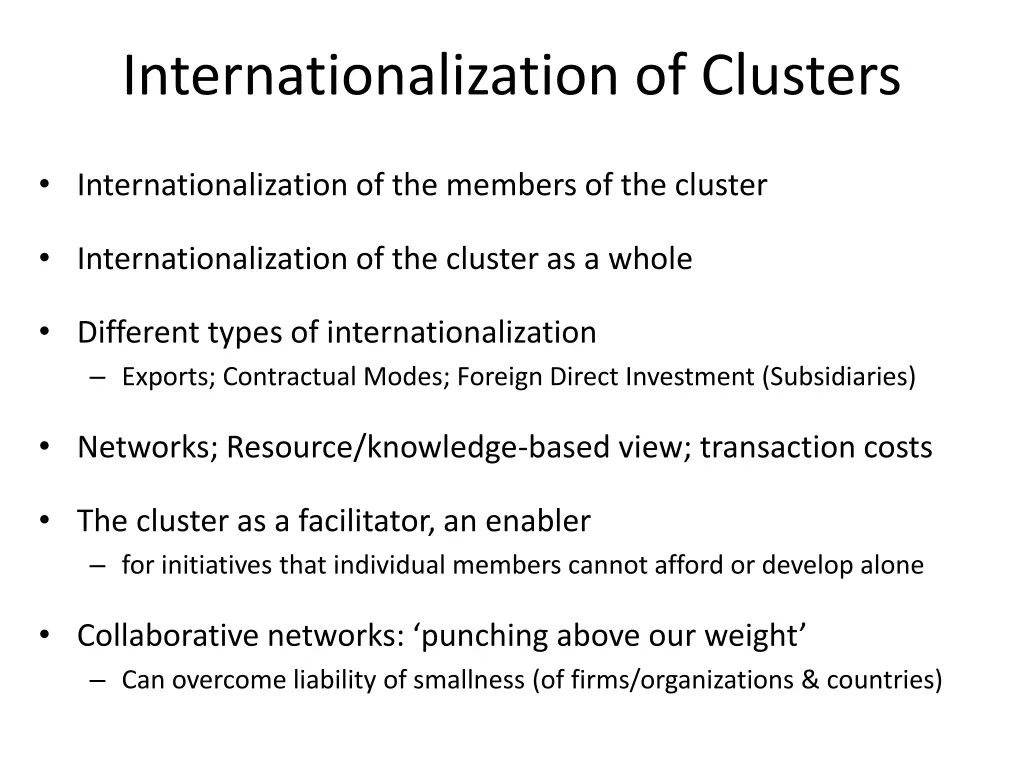 internationalization of clusters