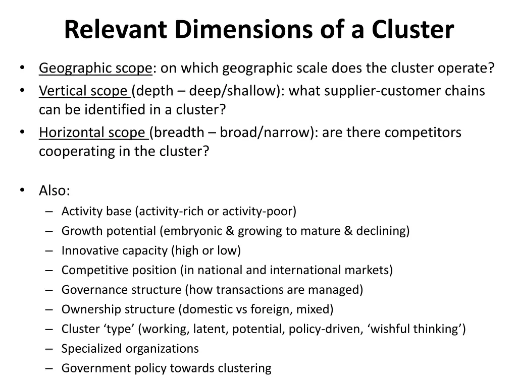 relevant dimensions of a cluster