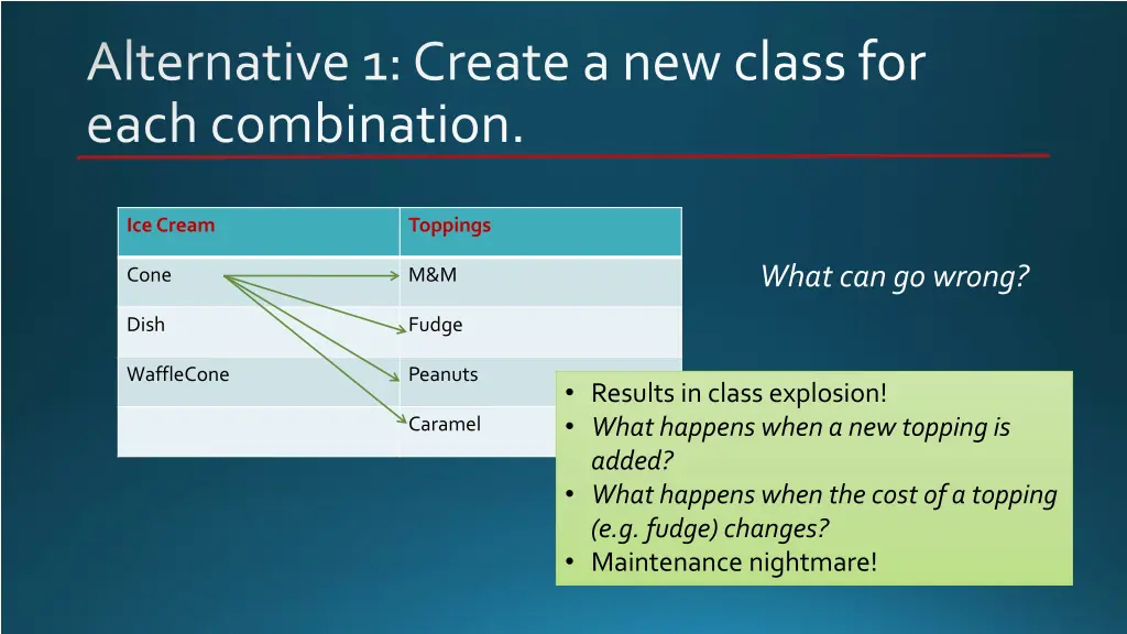 alternative 1 create a new class for each
