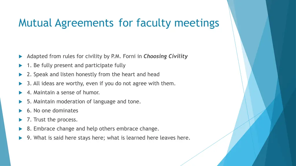 mutual agreements for faculty meetings