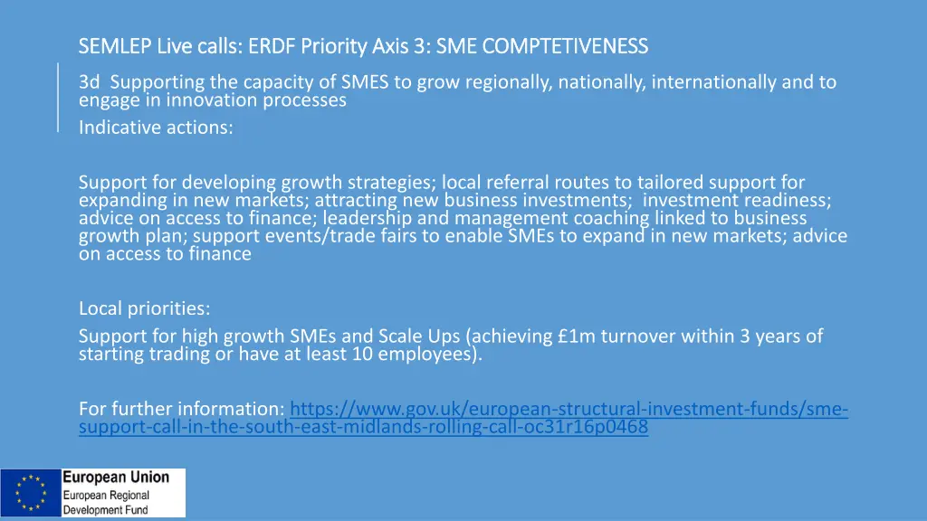 semlep live calls erdf priority axis 1