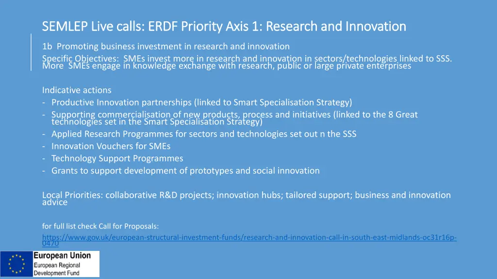 semlep live calls erdf priority axis 1 research