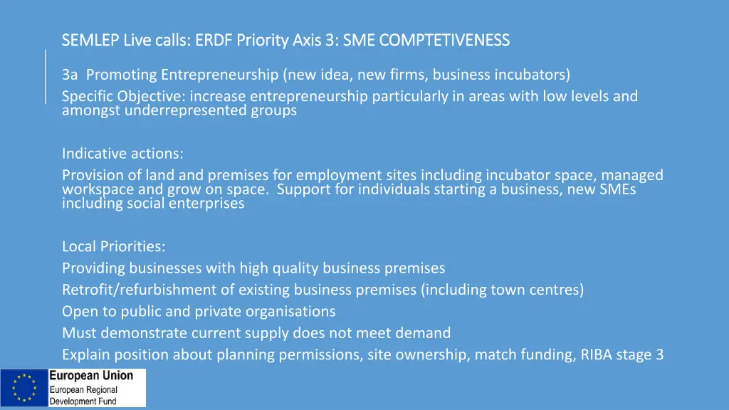 semlep live calls erdf priority axis